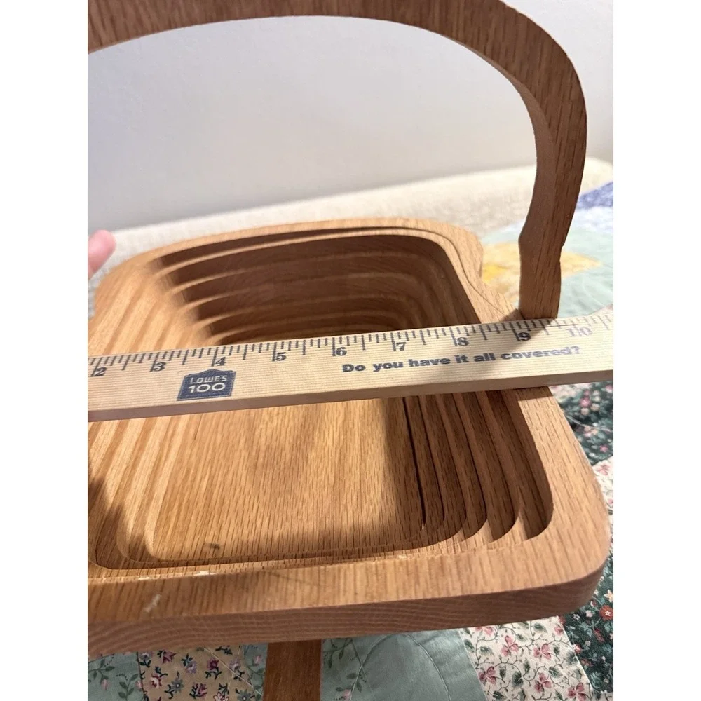 Folding Collapsible Decorative Wooden Fruit Bowl Basket trivet Signed